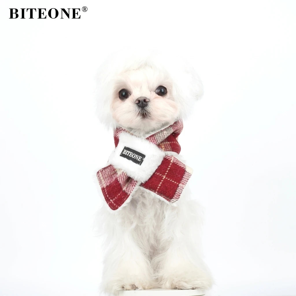Golden Red Plaid Pet Hooded Scarf