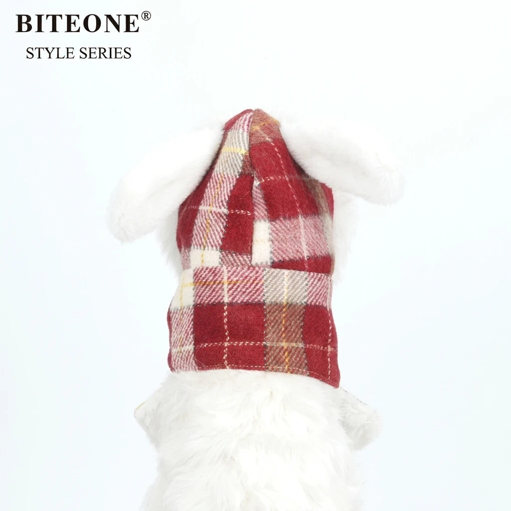 Golden Red Plaid Pet Hooded Scarf