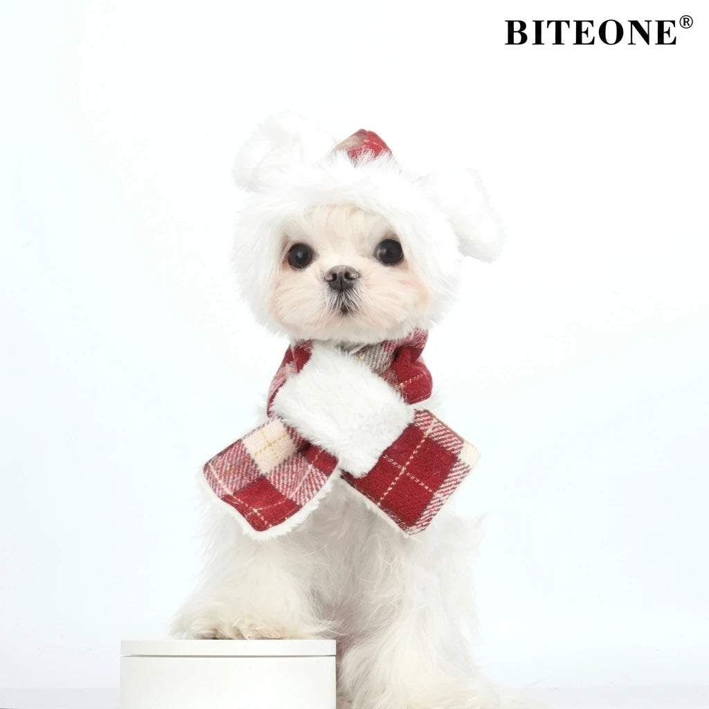Golden Red Plaid Pet Hooded Scarf